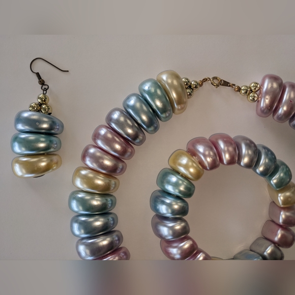 RARE! EVC 80's PLASTIC CHUNKY METALLIC PASTEL JEWELRY SET - Picture 12 of 12